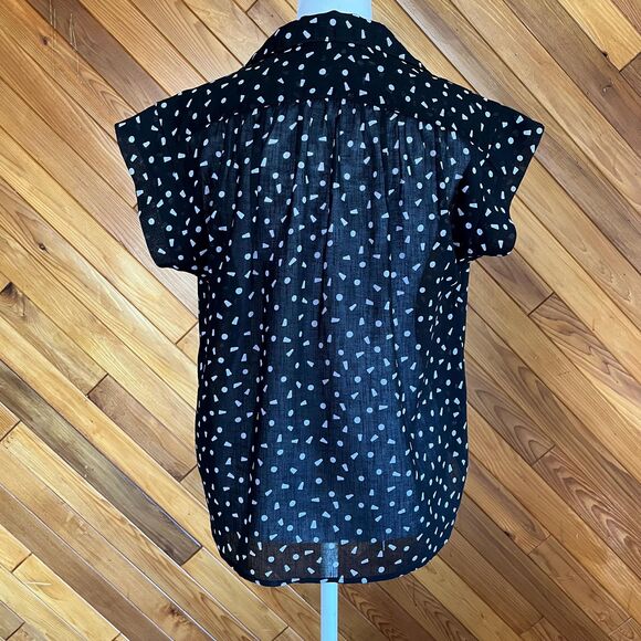 Vintage 80s Black and White Confetti Short Sleeve Button Up - Picture 2 of 4